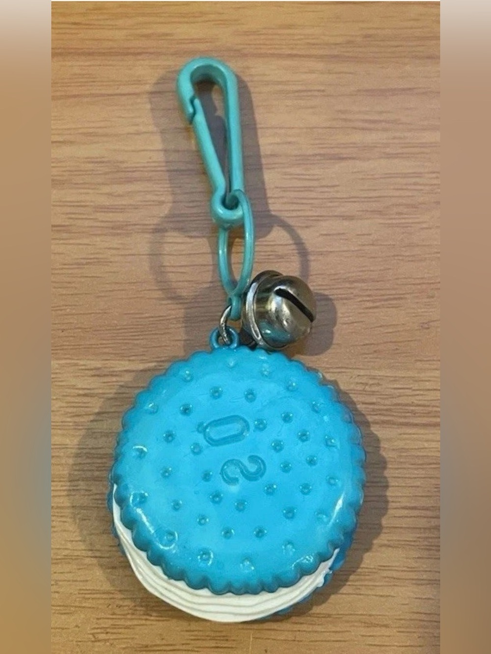 Vintage 1980s Plastic Bell Charm Blue White Cookie Cracker 80s Clip On Necklace